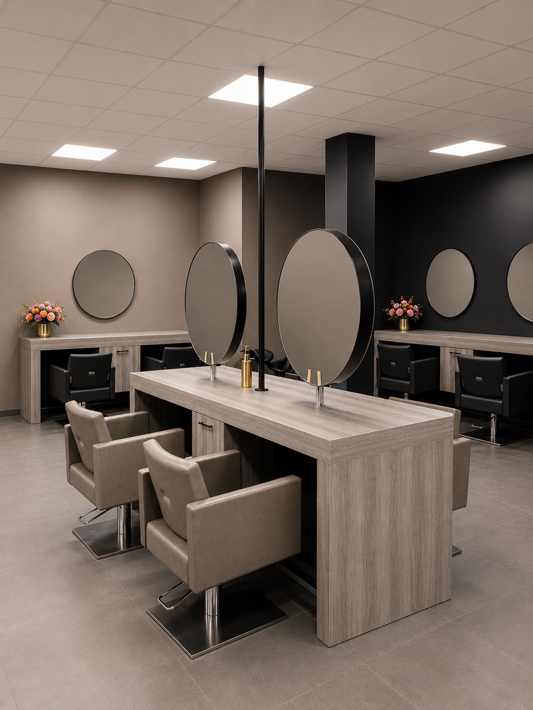 Interieur van kapsalon Goodlooking in Woudenberg: kapstations met spiegels (kapper aan de Maarsbergseweg)